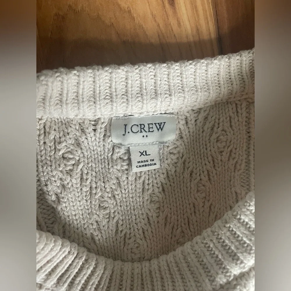 J. Crew Women's Ivory Cable Knit Crew Neck Sweater | women’s XL - Picture 4 of 6